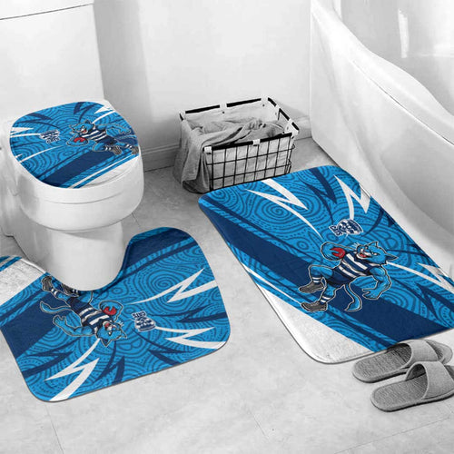Geelong Cats Australian Football Bathroom Set Fierce Cat Mascot With Indigenous Pattern Art