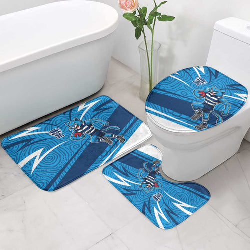 Geelong Cats Australian Football Bathroom Set Fierce Cat Mascot With Indigenous Pattern Art