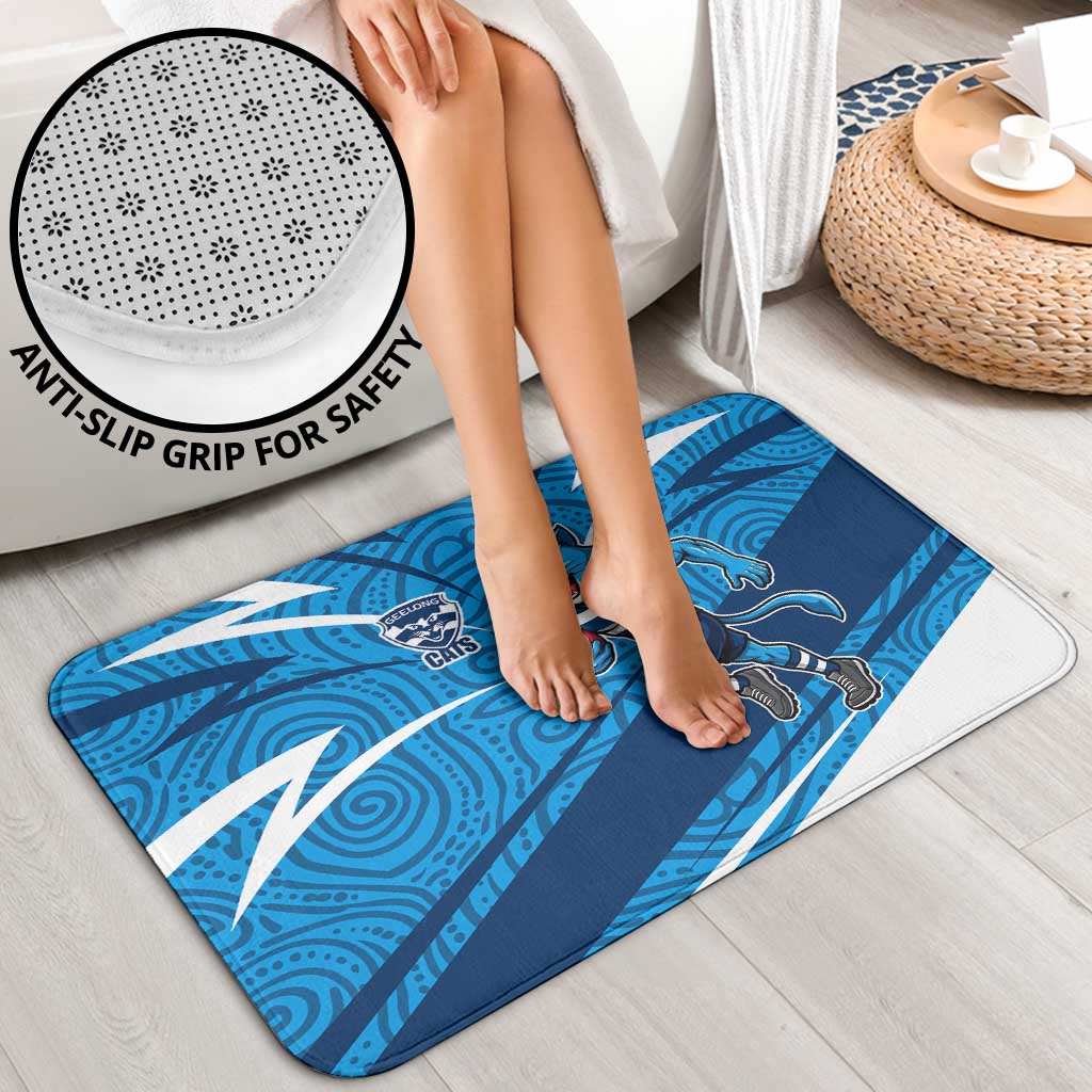 Geelong Cats Australian Football Bathroom Set Fierce Cat Mascot With Indigenous Pattern Art