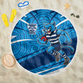 Geelong Cats Australian Football Beach Blanket Fierce Cat Mascot With Indigenous Pattern Art