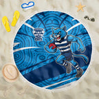 Geelong Cats Australian Football Beach Blanket Fierce Cat Mascot With Indigenous Pattern Art