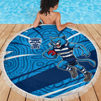 Geelong Cats Australian Football Beach Blanket Fierce Cat Mascot With Indigenous Pattern Art