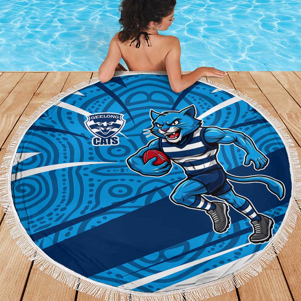 Geelong Cats Australian Football Beach Blanket Fierce Cat Mascot With Indigenous Pattern Art