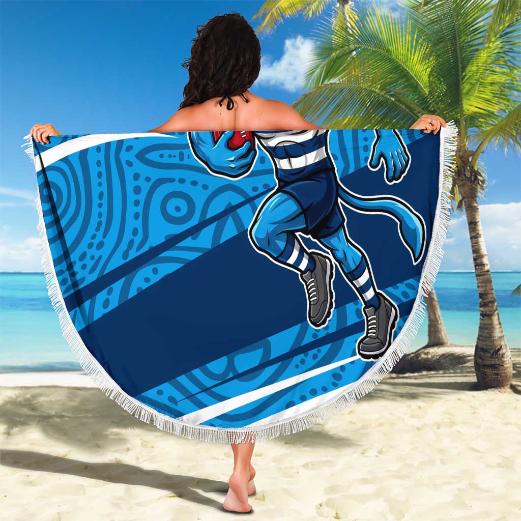 Geelong Cats Australian Football Beach Blanket Fierce Cat Mascot With Indigenous Pattern Art