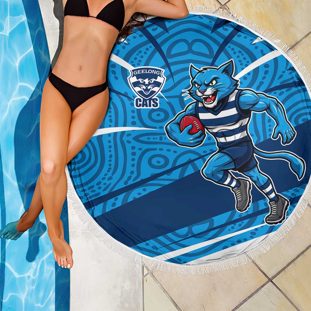 Geelong Cats Australian Football Beach Blanket Fierce Cat Mascot With Indigenous Pattern Art