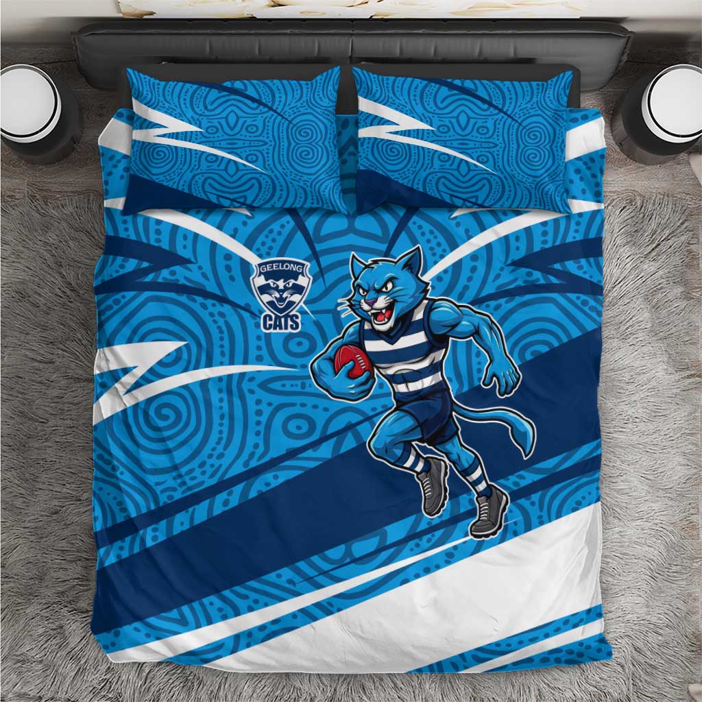 Geelong Cats Australian Football Bedding Set Fierce Cat Mascot With Indigenous Pattern Art