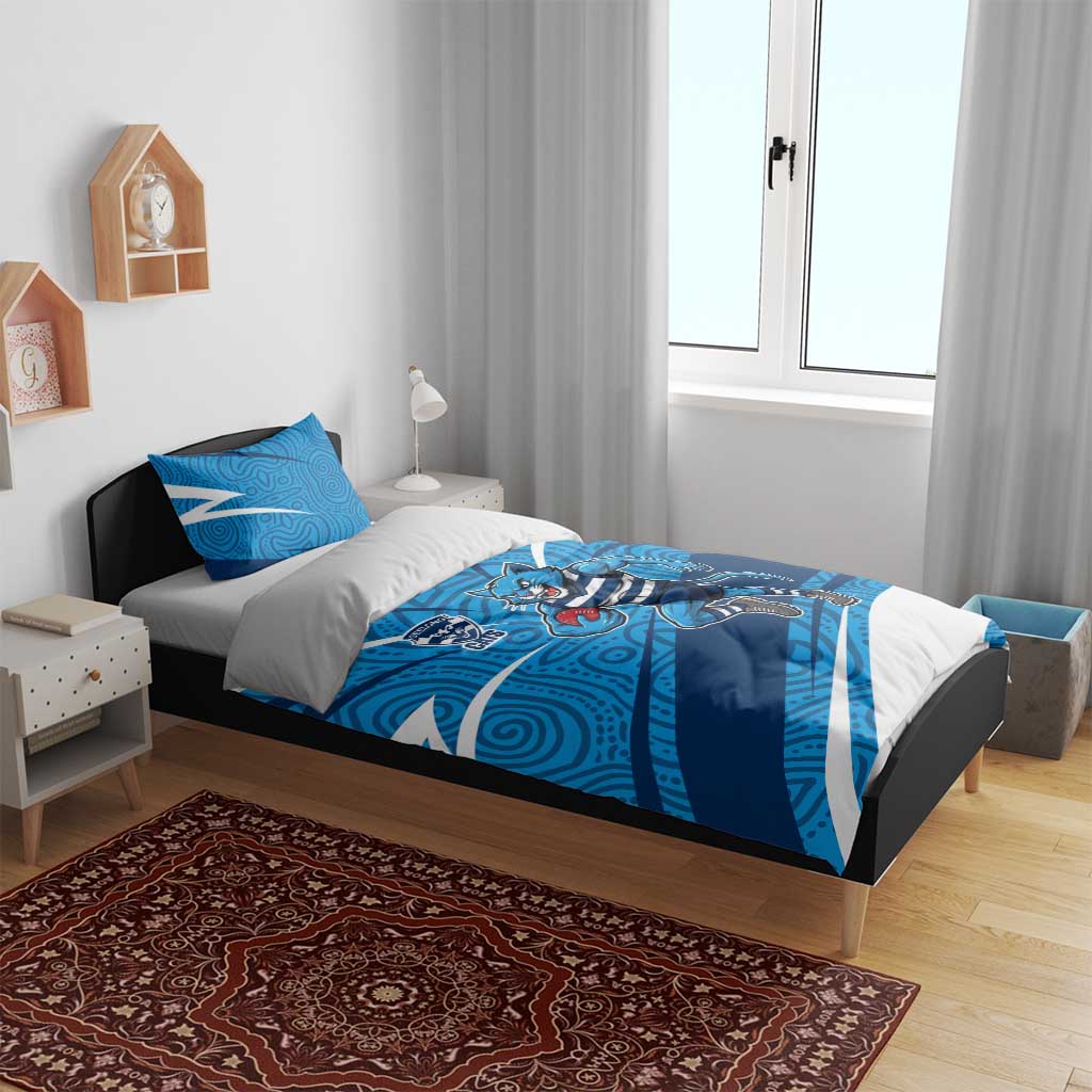 Geelong Cats Australian Football Bedding Set Fierce Cat Mascot With Indigenous Pattern Art