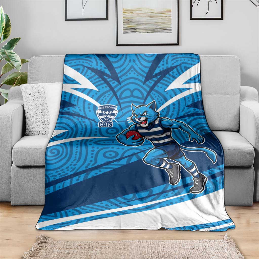 Geelong Cats Australian Football Blanket Fierce Cat Mascot With Indigenous Pattern Art
