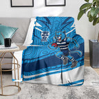 Geelong Cats Australian Football Blanket Fierce Cat Mascot With Indigenous Pattern Art