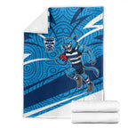 Geelong Cats Australian Football Blanket Fierce Cat Mascot With Indigenous Pattern Art