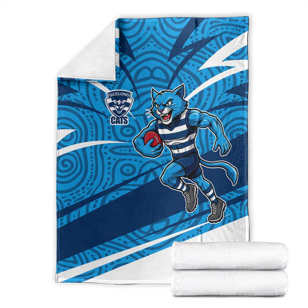 Geelong Cats Australian Football Blanket Fierce Cat Mascot With Indigenous Pattern Art