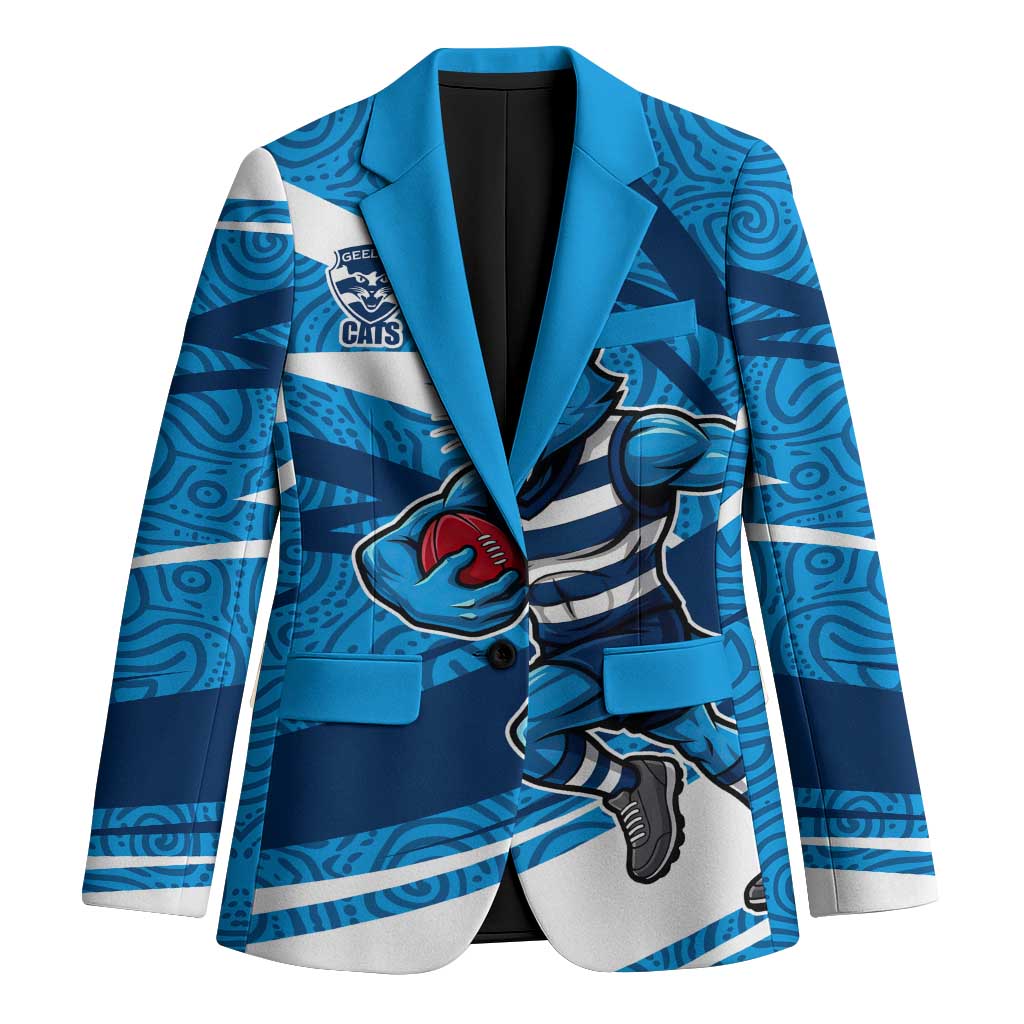 Geelong Cats Australian Football Blazer Fierce Cat Mascot With Indigenous Pattern Art
