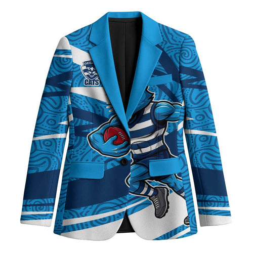 Geelong Cats Australian Football Blazer Fierce Cat Mascot With Indigenous Pattern Art
