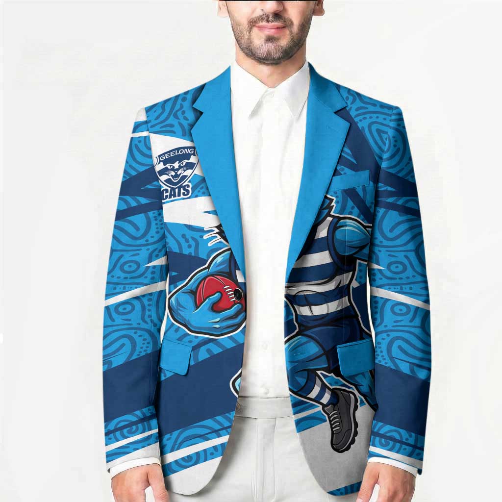 Geelong Cats Australian Football Blazer Fierce Cat Mascot With Indigenous Pattern Art