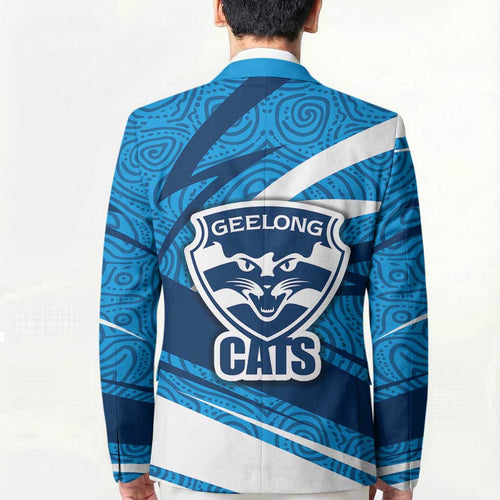 Geelong Cats Australian Football Blazer Fierce Cat Mascot With Indigenous Pattern Art