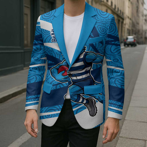 Geelong Cats Australian Football Blazer Fierce Cat Mascot With Indigenous Pattern Art