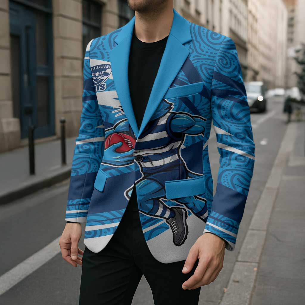 Geelong Cats Australian Football Blazer Fierce Cat Mascot With Indigenous Pattern Art