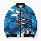 Geelong Cats Australian Football Bomber Puffer Jacket Fierce Cat Mascot With Indigenous Pattern Art