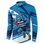 Geelong Cats Australian Football Button Sweatshirt Fierce Cat Mascot With Indigenous Pattern Art