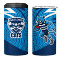 Geelong Cats Australian Football 4 in 1 Can Cooler Tumbler Fierce Cat Mascot With Indigenous Pattern Art