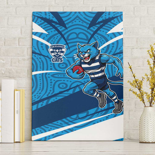 Geelong Cats Australian Football Canvas Wall Art Fierce Cat Mascot With Indigenous Pattern Art