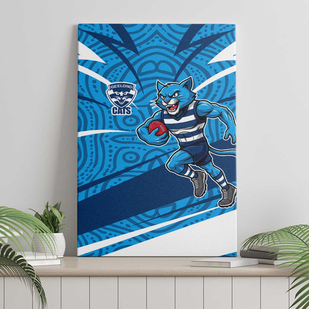 Geelong Cats Australian Football Canvas Wall Art Fierce Cat Mascot With Indigenous Pattern Art