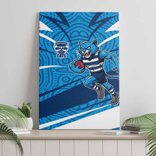 Geelong Cats Australian Football Canvas Wall Art Fierce Cat Mascot With Indigenous Pattern Art