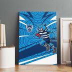 Geelong Cats Australian Football Canvas Wall Art Fierce Cat Mascot With Indigenous Pattern Art
