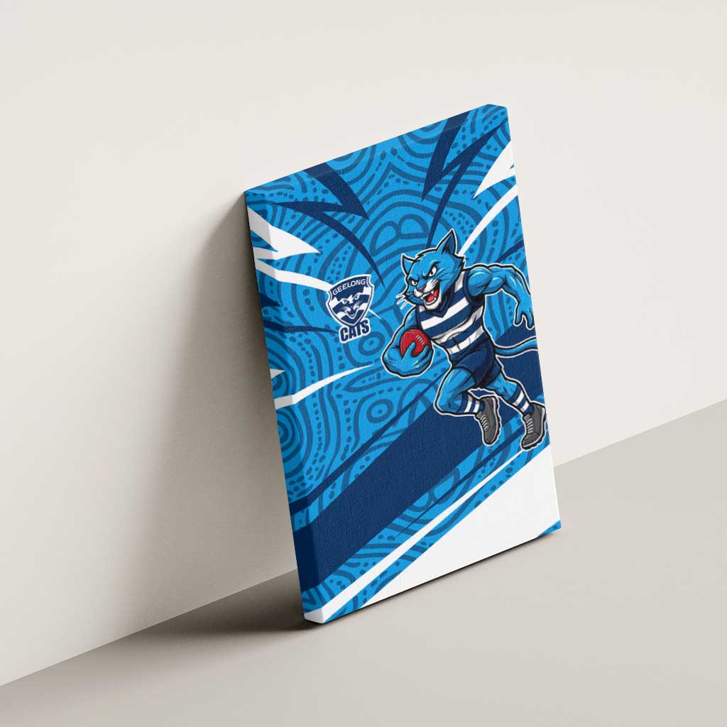 Geelong Cats Australian Football Canvas Wall Art Fierce Cat Mascot With Indigenous Pattern Art