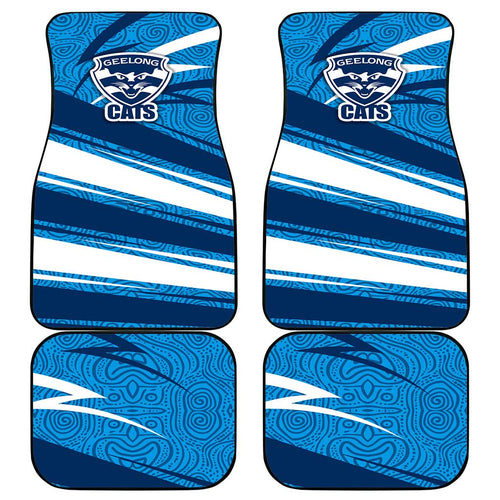 Geelong Cats Australian Football Car Mats Fierce Cat Mascot With Indigenous Pattern Art