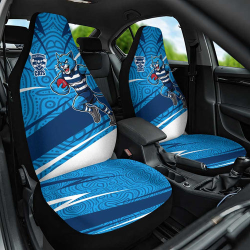 Geelong Cats Australian Football Car Seat Cover Fierce Cat Mascot With Indigenous Pattern Art