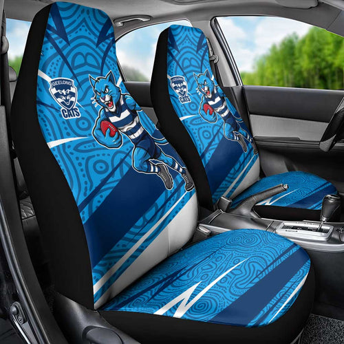 Geelong Cats Australian Football Car Seat Cover Fierce Cat Mascot With Indigenous Pattern Art
