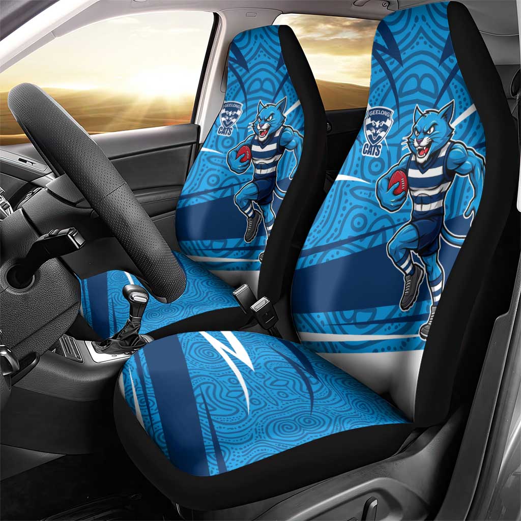 Geelong Cats Australian Football Car Seat Cover Fierce Cat Mascot With Indigenous Pattern Art