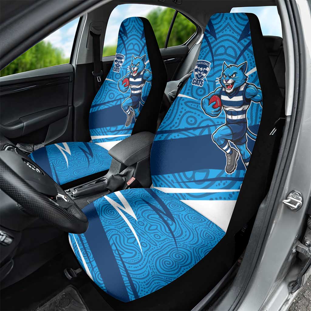 Geelong Cats Australian Football Car Seat Cover Fierce Cat Mascot With Indigenous Pattern Art
