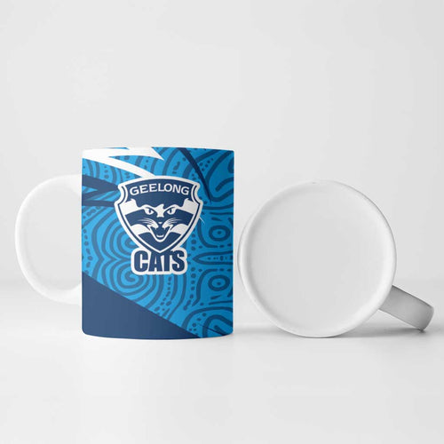 Geelong Cats Australian Football Ceramic Mug Fierce Cat Mascot With Indigenous Pattern Art