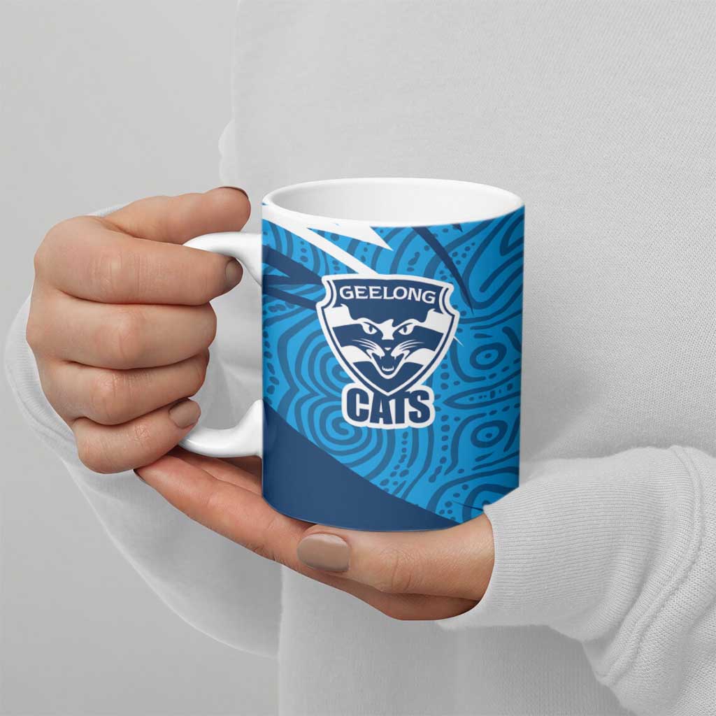 Geelong Cats Australian Football Ceramic Mug Fierce Cat Mascot With Indigenous Pattern Art