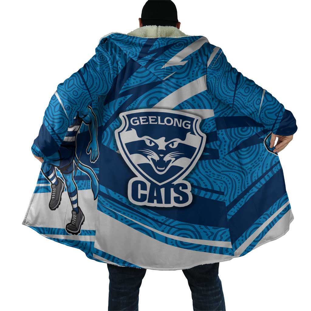 Geelong Cats Australian Football Cloak Fierce Cat Mascot With Indigenous Pattern Art