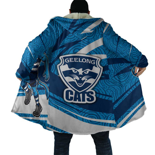 Geelong Cats Australian Football Cloak Fierce Cat Mascot With Indigenous Pattern Art