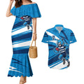 Geelong Cats Australian Football Couples Matching Mermaid Dress and Hawaiian Shirt Fierce Cat Mascot With Indigenous Pattern Art