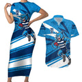Geelong Cats Australian Football Couples Matching Short Sleeve Bodycon Dress and Hawaiian Shirt Fierce Cat Mascot With Indigenous Pattern Art