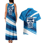 Geelong Cats Australian Football Couples Matching Tank Maxi Dress and Hawaiian Shirt Fierce Cat Mascot With Indigenous Pattern Art