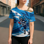 Geelong Cats Australian Football Cross Shoulder Shirt Fierce Cat Mascot With Indigenous Pattern Art