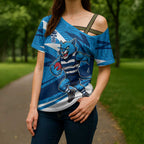 Geelong Cats Australian Football Cross Shoulder Shirt Fierce Cat Mascot With Indigenous Pattern Art