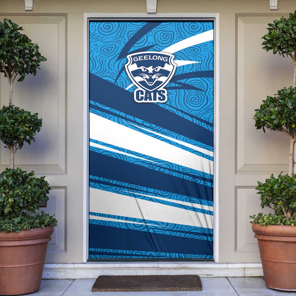 Geelong Cats Australian Football Door Cover Fierce Cat Mascot With Indigenous Pattern Art