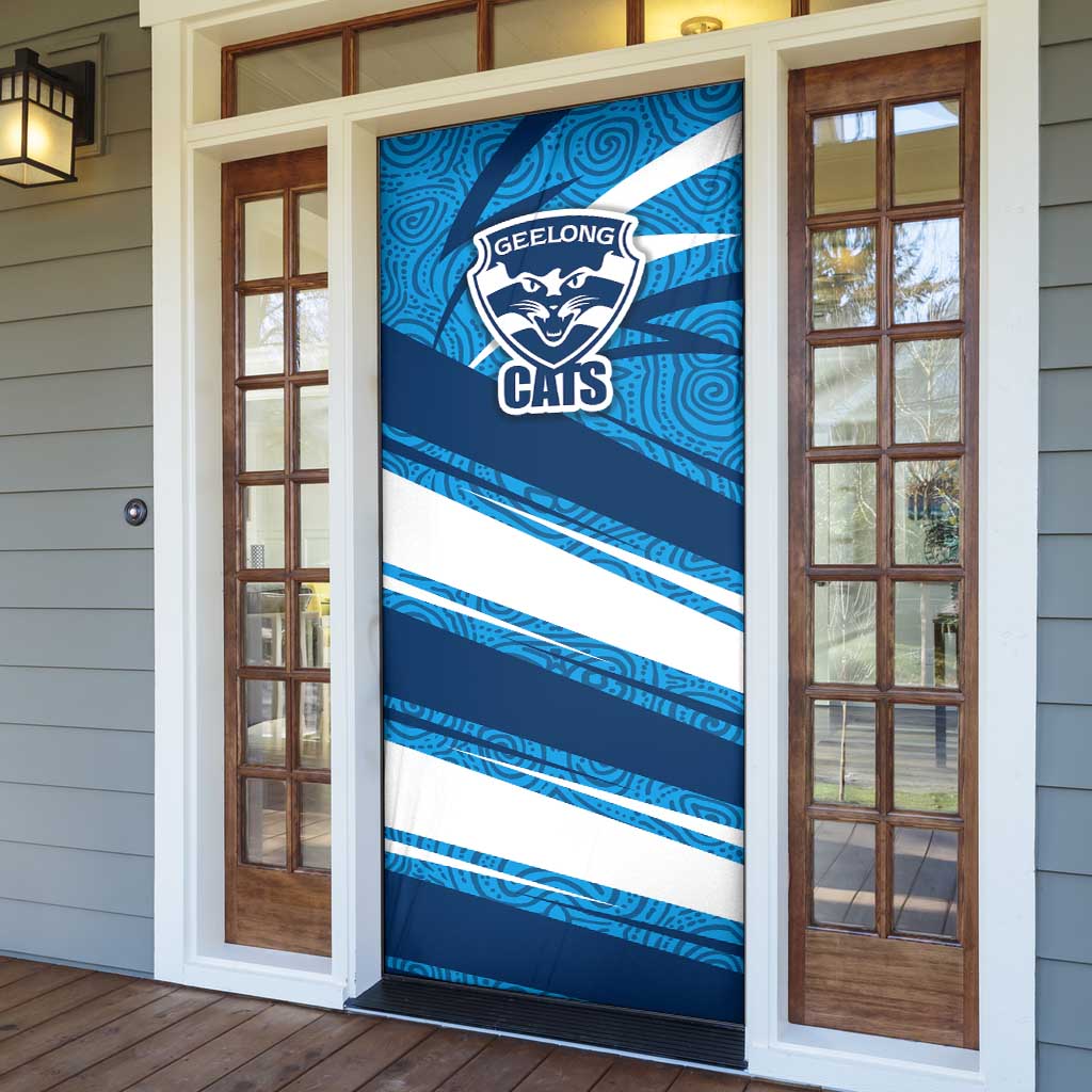 Geelong Cats Australian Football Door Cover Fierce Cat Mascot With Indigenous Pattern Art