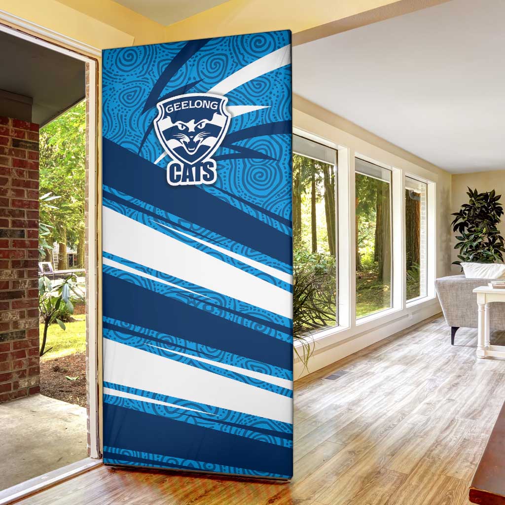 Geelong Cats Australian Football Door Cover Fierce Cat Mascot With Indigenous Pattern Art