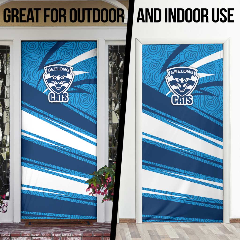 Geelong Cats Australian Football Door Cover Fierce Cat Mascot With Indigenous Pattern Art