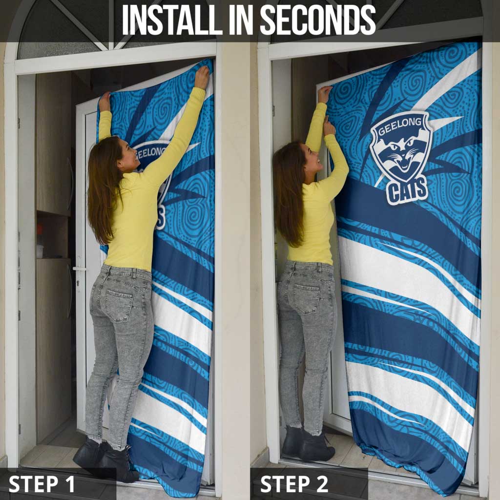 Geelong Cats Australian Football Door Cover Fierce Cat Mascot With Indigenous Pattern Art