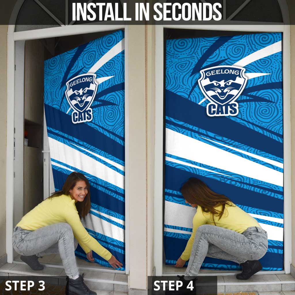 Geelong Cats Australian Football Door Cover Fierce Cat Mascot With Indigenous Pattern Art
