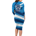Geelong Cats Australian Football Family Matching Long Sleeve Bodycon Dress and Hawaiian Shirt Fierce Cat Mascot With Indigenous Pattern Art